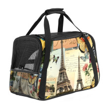 Vintage Eiffel Tower Butterfly Portable Dog Carrier Bag & Cozy Cat Carrying Case for Small Pets,Puppy Soft-Sided Pet Travel Bag