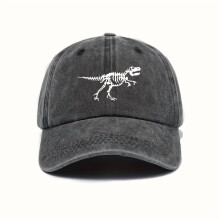 Dinosaur Skeleton Print Baseball Cap, Lightweight Breathable Washed Cotton, Adjustable Snapback, All-Season Sun Protection – Compatible with Casual