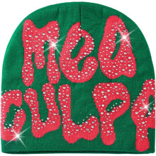 Hataí Cniotáilte Beanie Y2K le Litir agus Grafaic, Fir agus Mná, Bling Rhinestone, Capa Te Cloigeann Geimhridh, le Pullover