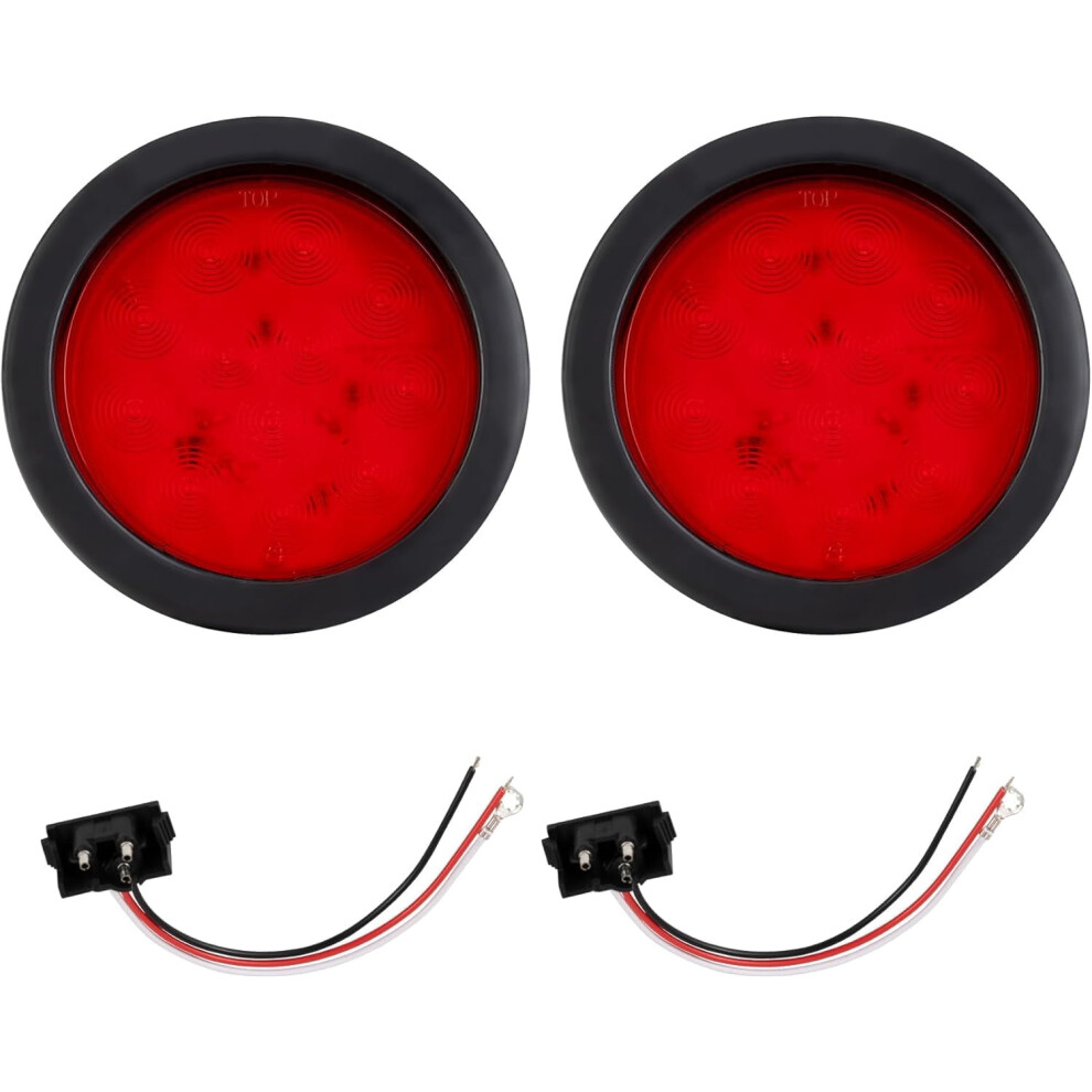 2Pcs 4" Led Trailer Tail Lights, 12-Diode 3-In-1 Stop/Brake/Turn, Surface Mount, 3-Prong Pigtail, Compatible With Truck, Trailer, Rv, Jeep, Boat Red 9426043485733