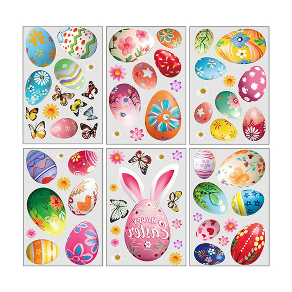 Easter Cartoon Rabbit Egg Static Window Cling，Reusable Decal for Glass Window Refrigerator and Holiday Decor
