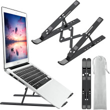 Ergonomic Aluminum Laptop Stand, Adjustable & Foldable, Compatible with MacBook Air/Pro, HP, Lenovo, Dell, 10-15.6" Laptops & Tablets (Silver)