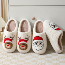 Women Christmas Slippers Fluffy Reindeer House Shoes for Women Men Winter Soft Plush Non-Slip Shoes for Indoor Outdoor Use