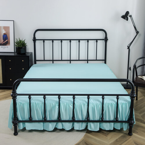 Jupe de lit plissée bleu clair 54 x 75 + 14 pouces en polyester
