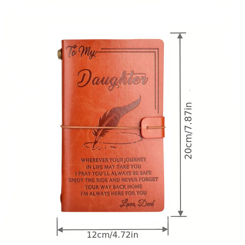 Caderno vintage em imitação de couro com capa e alça gravadas. 1