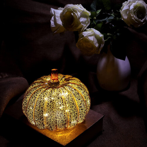 Twinkle LED pompoenlamp van kwikglas, goudkleurig, 1 stuk 2