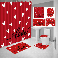 Ensemble de rideau de douche rouge pour la Saint-Valentin (4 pièces)
