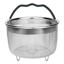Portable Stainless Steel Strainer and Liner for Washing Vegetables & Fruits, Insert for 6 Qt Quart Instant Pots Accessories with Handle (Black)