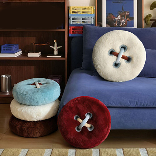 Creative Button Shape Ottoman Cushion Thickened Round Pouf-Red 1