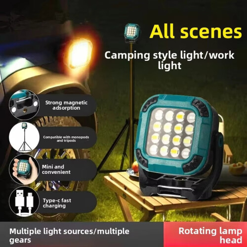 Mini LED Work Light with Magnetic Base, Hook & Tripod Mount – Type-C Rechargeable, 4 Modes, Emergency Flashlight (Teal) 1