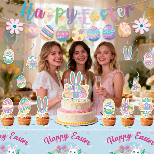 Easter Event & Party Supplies,Easter Egg Banner Set Easter Decorations Tablecloths Cake Inserts 2