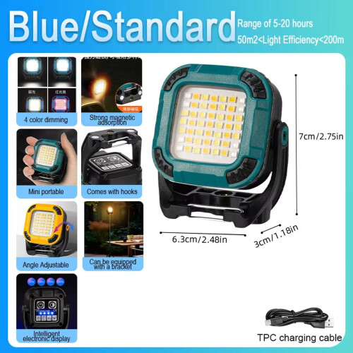 Mini LED Work Light with Magnetic Base, Hook & Tripod Mount – Type-C Rechargeable, 4 Modes, Emergency Flashlight (Teal) 2