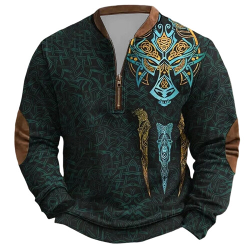 Age Norse Mythology Midweight Pullover Sweater For With Half Zip Neck Design 1