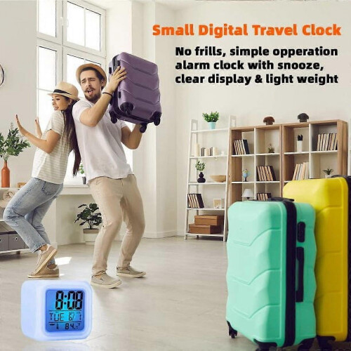 Digital Alarm Clock Luminous Cube LCD Clock with Large Display, Time/Date/Temperature, Color LED 2