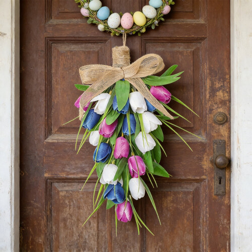 Artificial Tulip Teardrop Door Swag 40cm 1