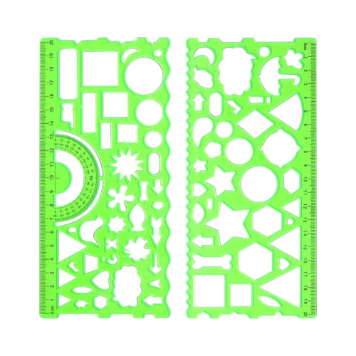 Geometric Ruler Set – Multifunctional Drawing & Measuring Tool, Thick Durable Plastic, Protractor & Pattern Features, Portable 7.59" x 4.52", 1