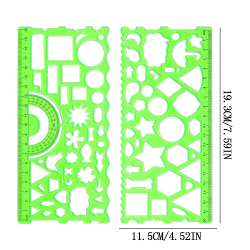 Geometric Ruler Set – Multifunctional Drawing & Measuring Tool, Thick Durable Plastic, Protractor & Pattern Features, Portable 7.59" x 4.52", 2