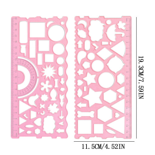 Geometric Ruler Set – Multifunctional Drawing & Measuring Tool, Durable Plastic, Protractor & Patterns, 7.59"x4.52", Portable, Multiple Colors 2