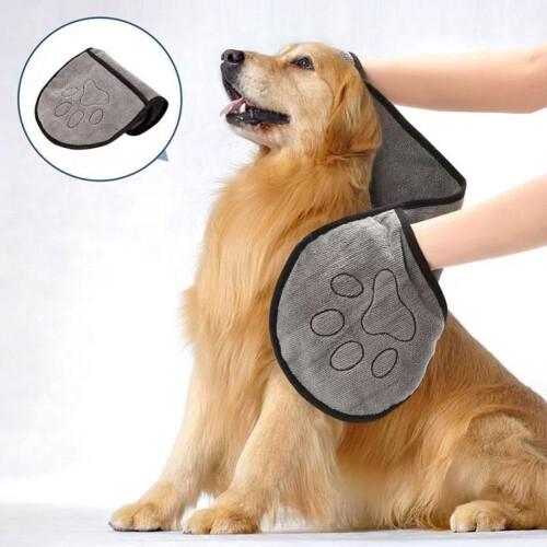 Toalhas de secagem rápida para cães, microfibra absorvente, compatíveis com cães e gatos, com bolsos para as mãos, para uso interno e externo, 1
