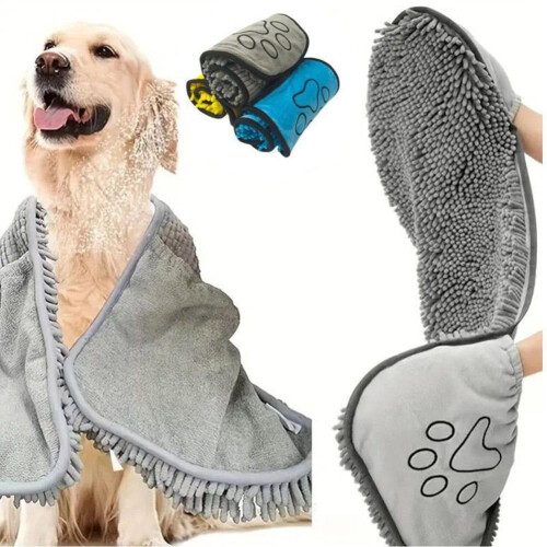 Toalhas de secagem rápida para cães, microfibra absorvente, compatíveis com cães e gatos, com bolsos para as mãos, para uso interno e externo, 2