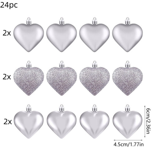 Valentine's Day Decorations Silver Heart Ornaments 24-Pack 2