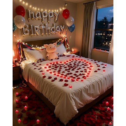Set di candeline a LED a forma di cuore e petali di rosa rossa 2