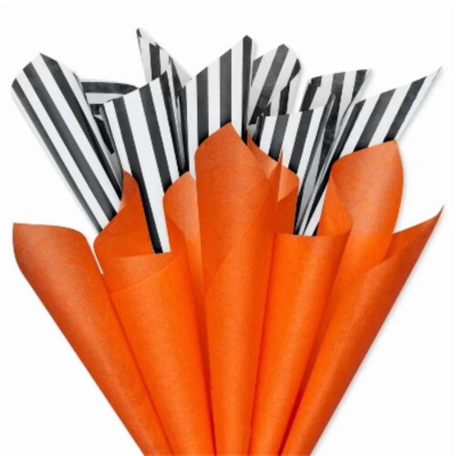 10ct Halloween Striped & Solid Tissue Paper Black/White/Orange 2
