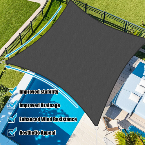 Τετράγωνο πανί ηλίου HDPE με καμπύλη άκρη 20'X20' 185GSM, αναπνεύσιμο στέγαστρο UV με μπλοκ 2