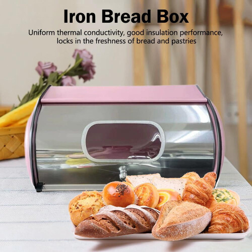 1 PCS Iron Bread Box, Food Storage Bin with Window, Bread Storage Container for Bread, Cake Tableware, Condiment Bottles 1