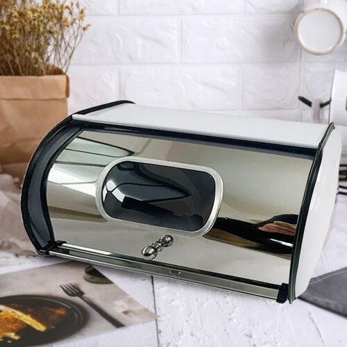 1 PCS Iron Bread Box, Food Storage Bin with Window, Bread Storage Container for Bread, Cake Tableware, Condiment Bottles 2