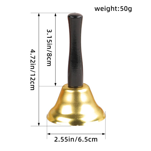 Hand Crank Bell with Wooden Handle Gold Finish 2