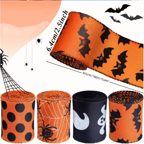 Κορδέλα με συρμάτινη άκρη για το Halloween 2" x 5 γιάρδες – Σατέν κορδέλα με εκτύπωση 1