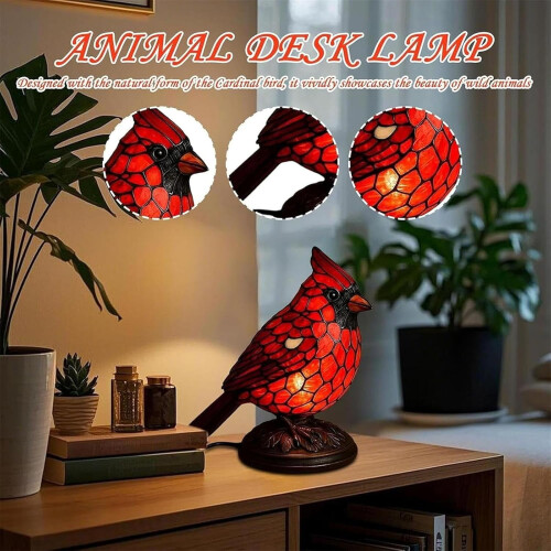 Solas deisce gloine dhaite Cardinal Lamp éin roisín dearga2 phíosa 2