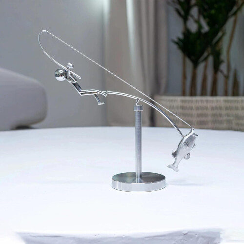 Balancerende visser sculptuur van roestvrij staal 1