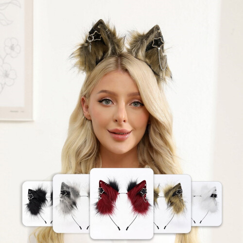 Cerchietto per capelli con orecchie di gatto artificiali e orecchini, ideale per Halloween e cosplay. 1