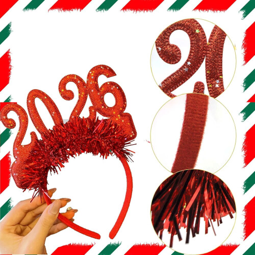 Tiara de Natal 2026, vermelha, com glitter, para mulheres e meninas. 2