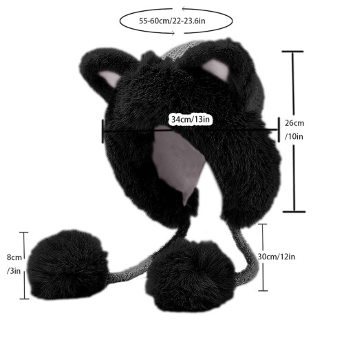 Strickmütze mit Katzenohren und Bommel, fleecegefüttert, winddicht 2