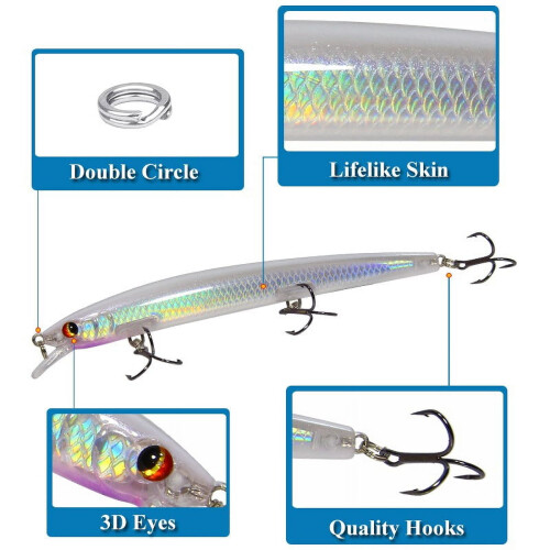 2 Stück robuste Minnow-Köder, 15,4 g/13,5 cm, harte, bionische Bleistiftköder aus Kunststoff 2