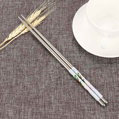 Σετ σερβίτσιων φαγητού, 1 ζευγάρι chopsticks από ανοξείδωτο ατσάλι με λευκό σχέδιο 1