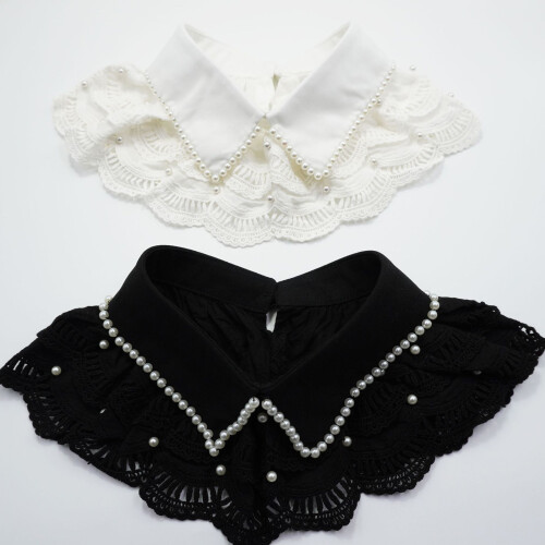 Decorative White Lace Apparel Jeweled Collar Polyester-Black 1