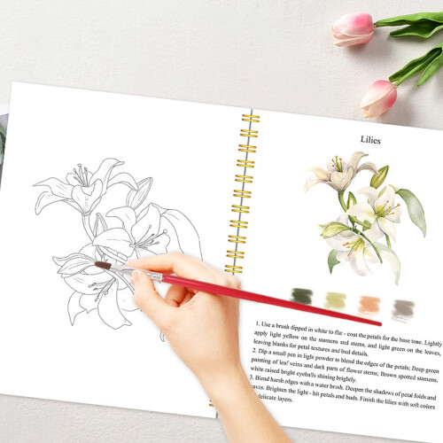 Watercolor Art Drawing Workbook Twin Wire Binding-blue flower 2