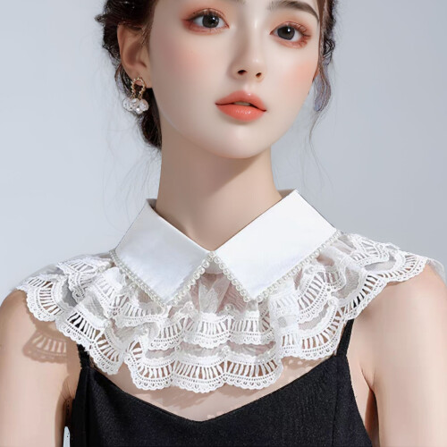 Decorative White Lace Apparel Jeweled Collar Polyester-Black 2