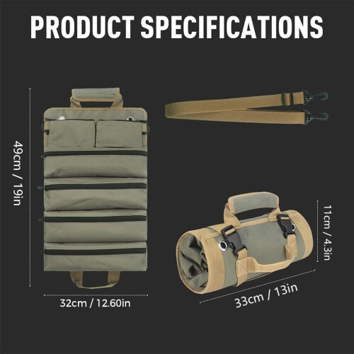 Τσάντα εργαλείων Premium Roll-Up, Φορητή, Βαρέως Τύπου με Αποσπώμενες Θήκες – Συμβατή με 1