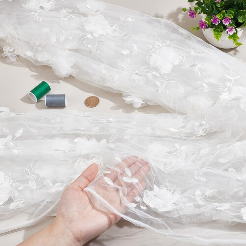 Ύφασμα δαντέλας από οργάντζα με κέντημα 3D λουλουδιών 2,2 γιάρδες, πλάτος 59-64,5", για 2
