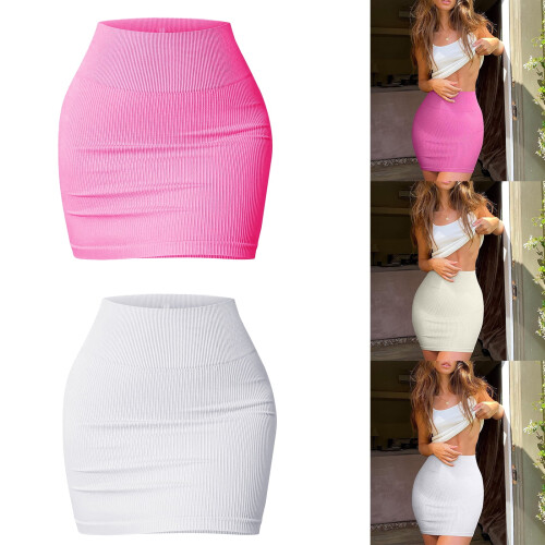 Dames basic kokerrok met hoge taille, elastisch model, geribbelde gebreide korte bodycon rok 1