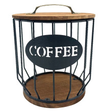 Kaffeehalter mit Holzdeckel, Aufbewahrungskorb für Kaffee mit GroßEm FassungsvermöGen, Runder Kaffeehalter für die Theke, Schwarz