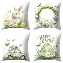 Osterkissenbezüge-Set, 4-teilig, 45 x 45 cm, Hasen- und Blumenmuster