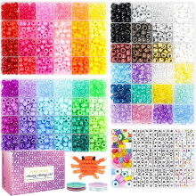 2400-teiliges Set mit 9-mm-Ponyperlen – 72 Farben mit Buchstabenperlen