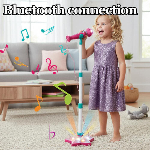Macchina per karaoke per bambini con supporto regolabile, luci colorate e microfono singolo/doppio – Compatibile con casa e scuola 2