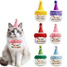 Pet Birthday Hat & Bib Set for Cats/Small Dogs – Soft Cotton, Adjustable Bandana Costume, Novelty Gift (1PC)